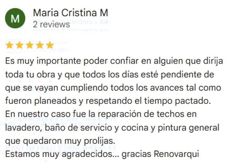 Reseña de 5 estrellas para RenovArqui