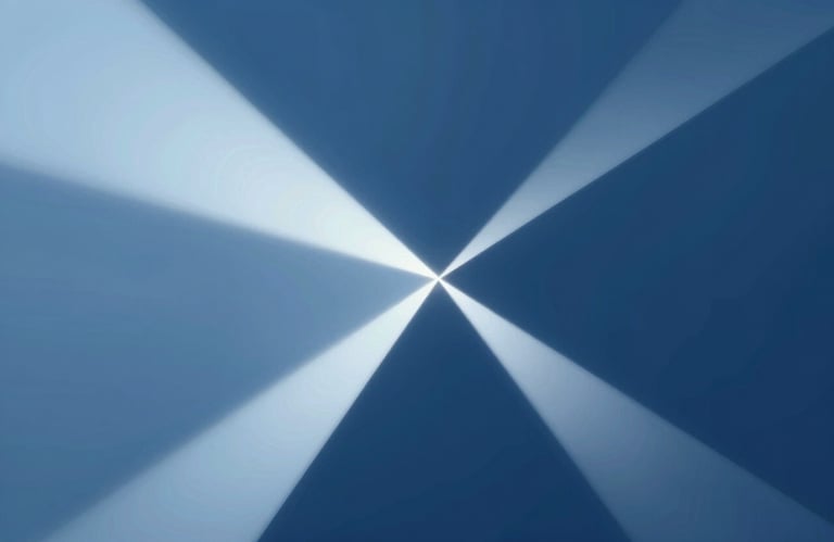 A stylized image of light passing through a prism, creating sharp, clean lines and representing creative problem solving. Incorporates palette colors #8DA9C4 and #3A506B.