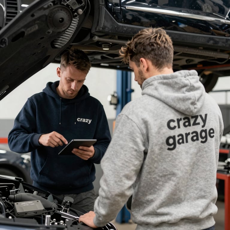 Detail of a high-tech soldering station for micro-electronics repairs on a car ECU. Precision instruments and bright, clean lighting in a Southern European / Italian professional lab.