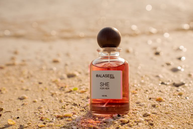 SHE fragrance on beach standing horizontal shot, SHE launch by ALASEEL, Kite Beach | NBmore