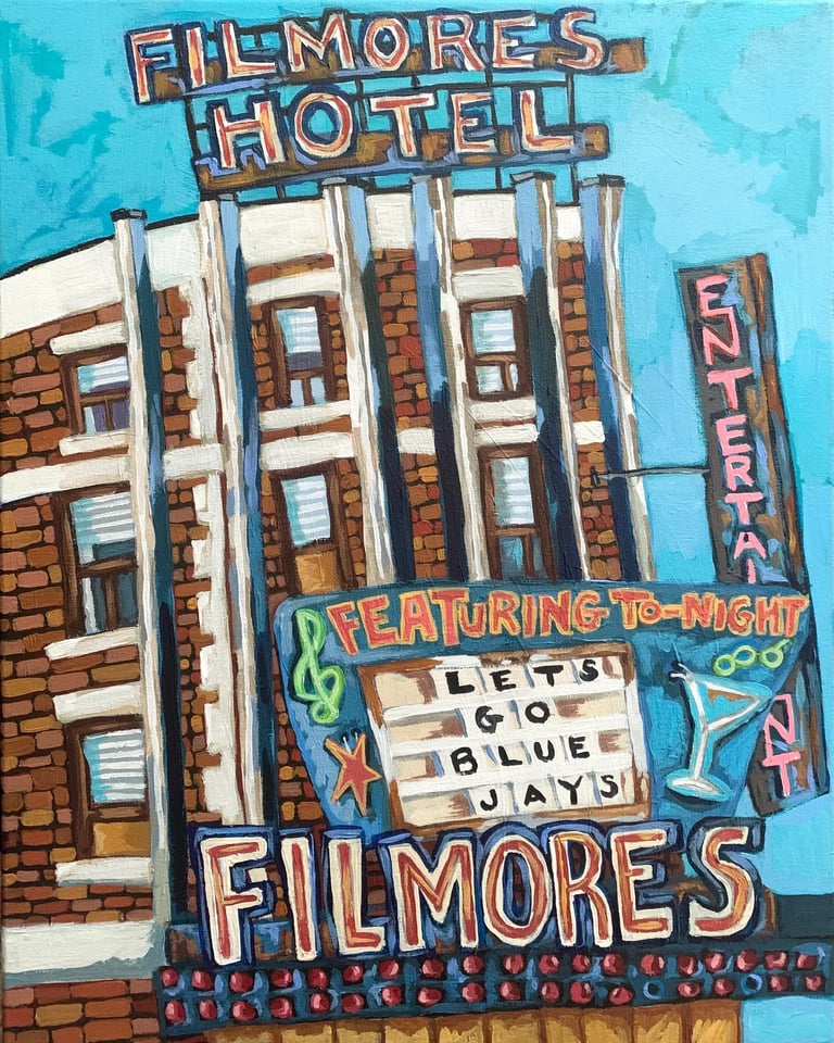 Neon sign for Filmore's Hotel in Toronto acrylic on canvas