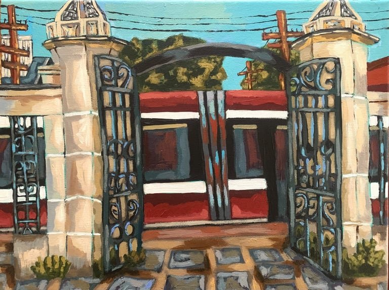 Trinity Bellwoods Park gates, acrylic on canvas