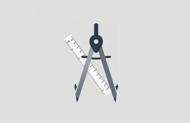 Minimalist icon of a drafting compass and an architectural scale ruler on a clean technical background #F0F4F7.