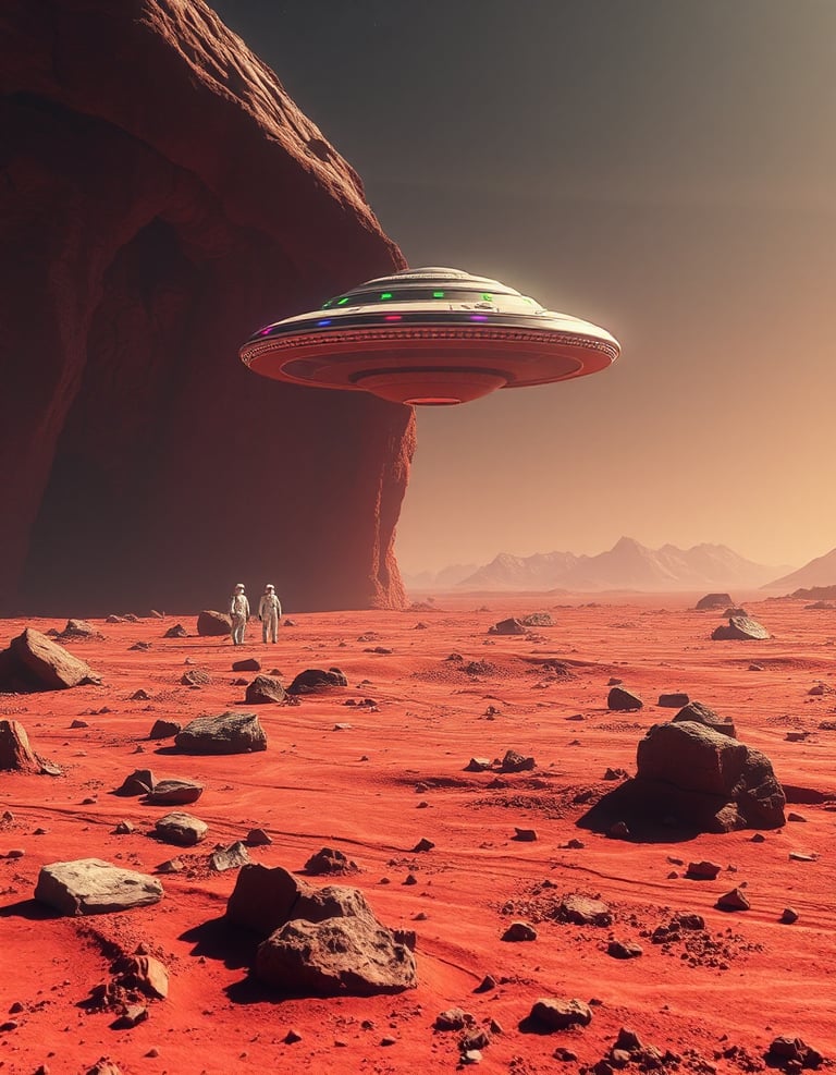 A spaceship hovering above the ground
