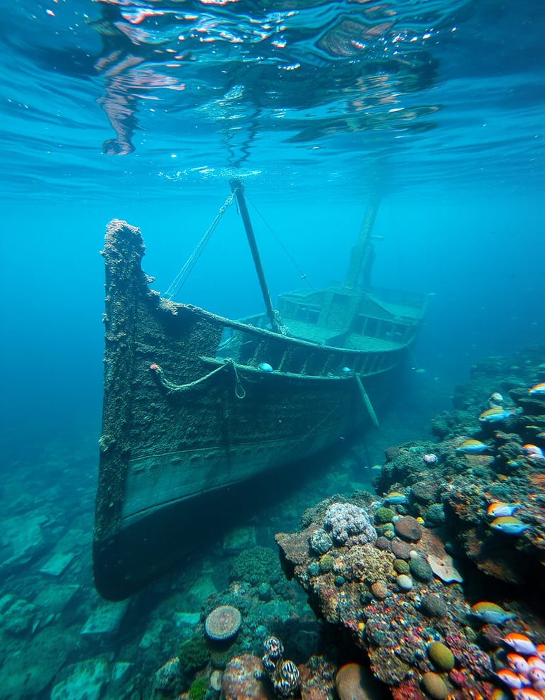 A sunken ship on the ocean floor