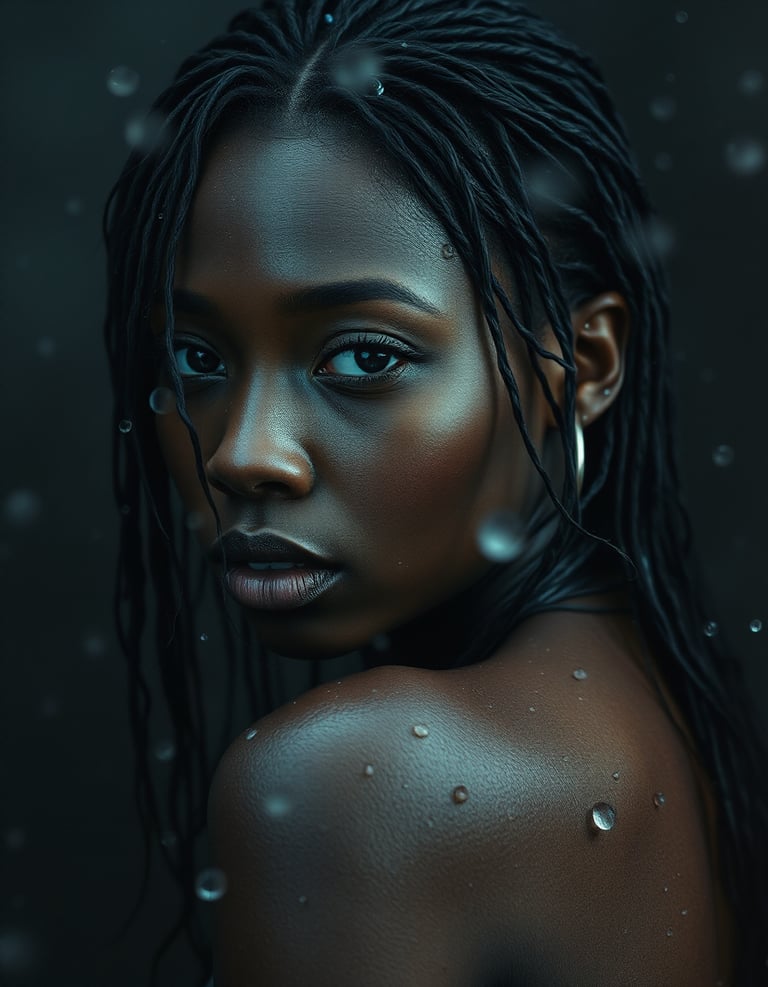 A black woman looking sideways at camera