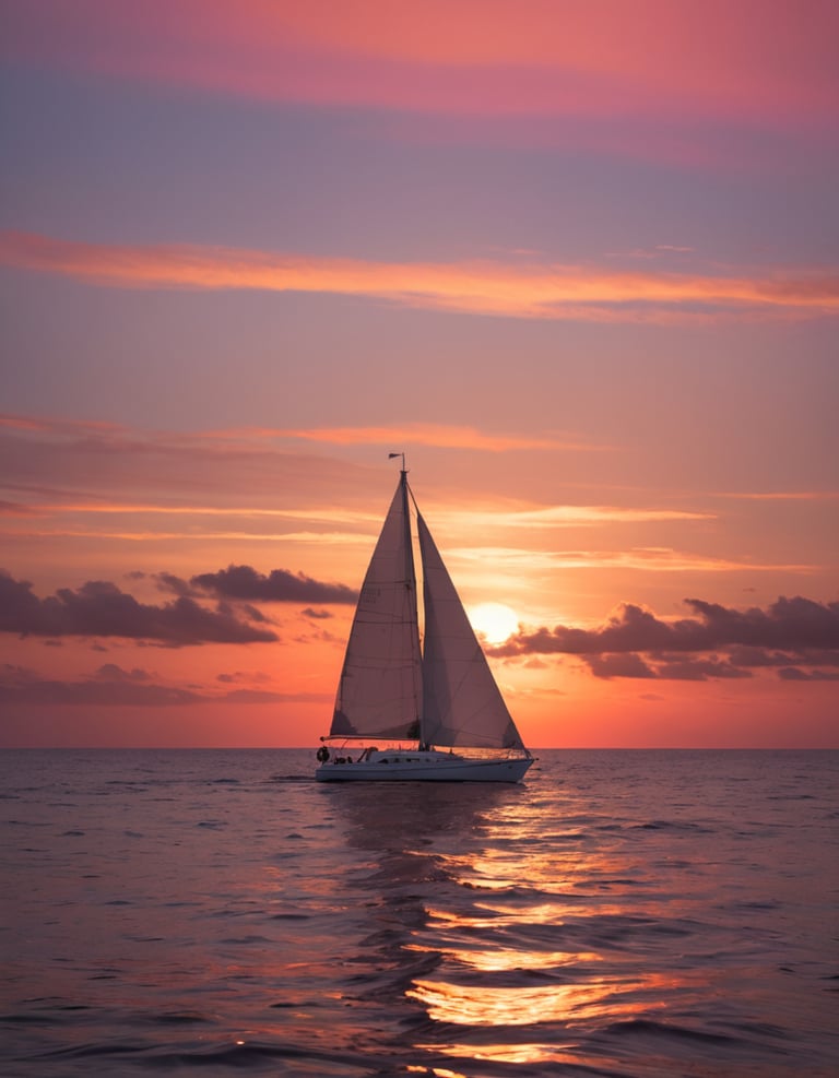 A yacht on the ocean at sunset