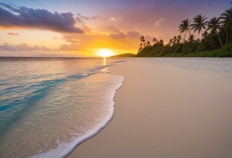 Sunset on the horizon at a beach.