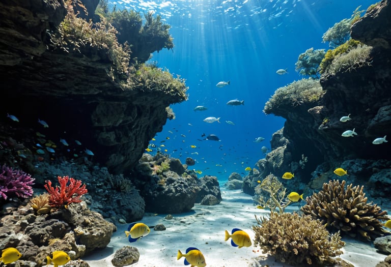 A ocean reef with fish and coral.