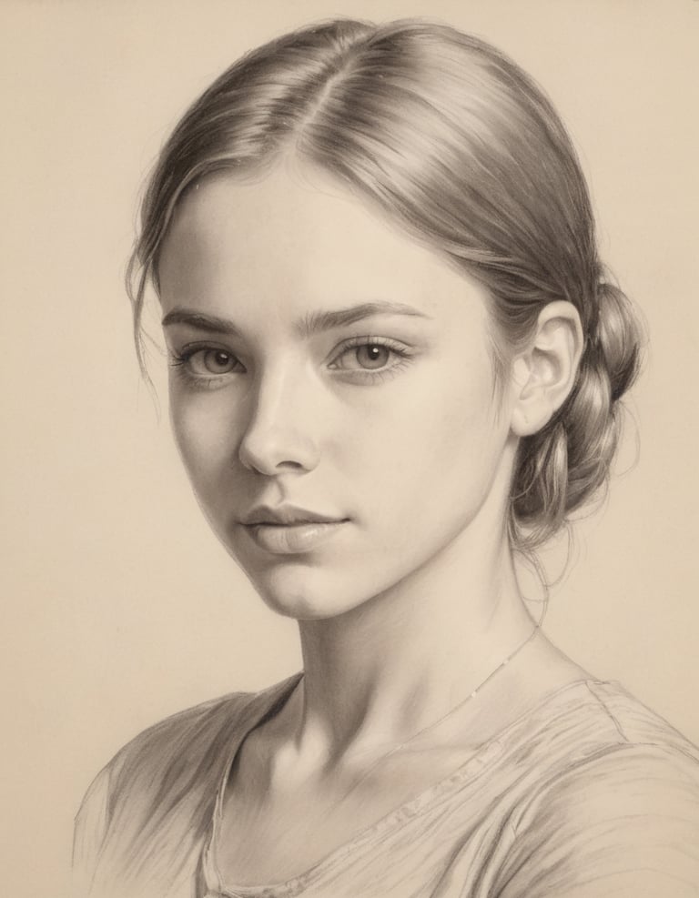 A drawing of a young woman with braided hair.