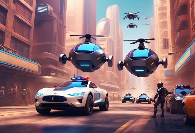 A futuristic city with hovering cars