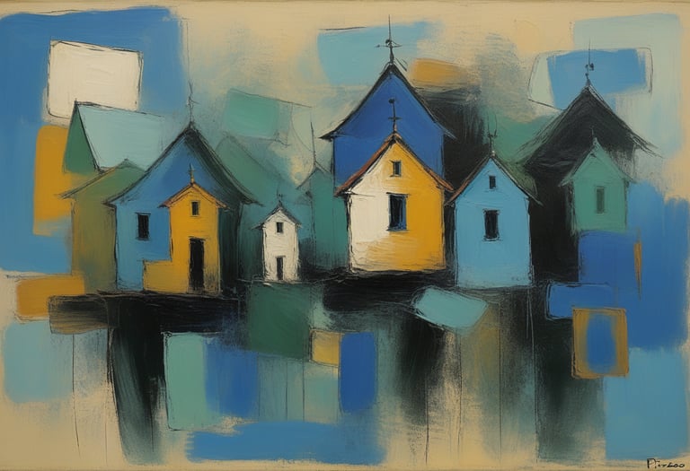 A group of houses next to a river