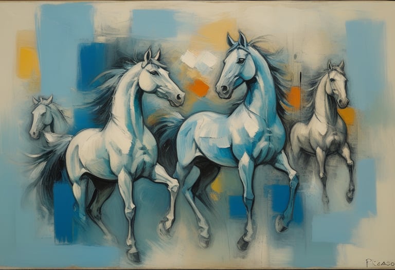 A group of four horses galloping