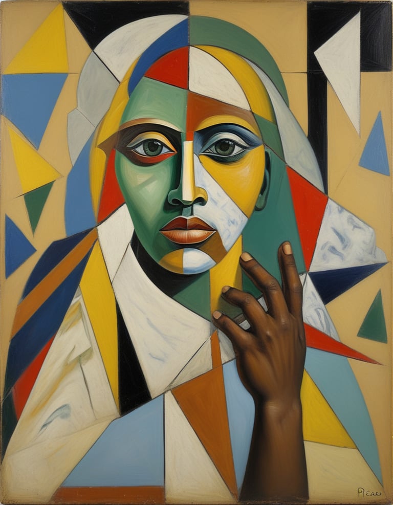 Abstract of a mans face and hand
