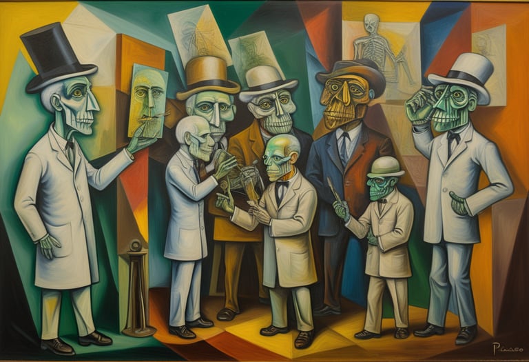 A group of men with hats and skull faces