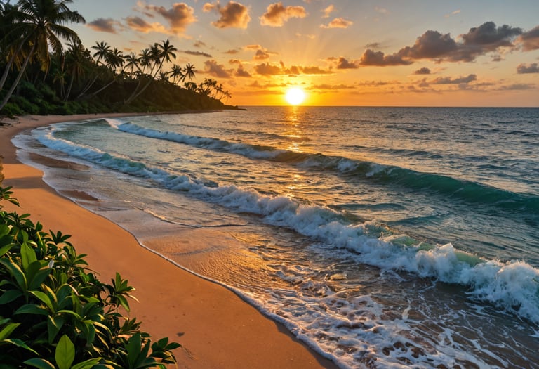 A sunset on a deserted beach