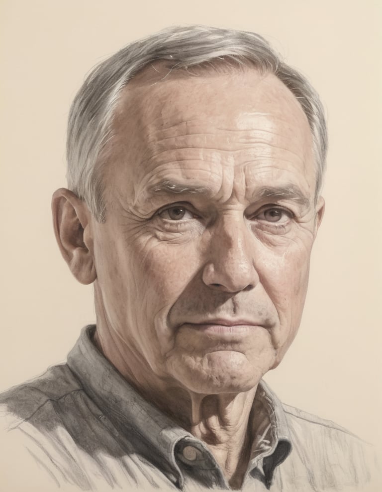 A color pencil drawing of an old man.