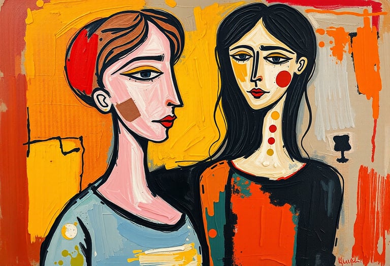 Abstract painting of two females