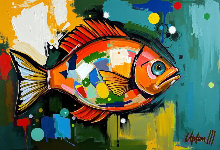 A painting of a colored fish