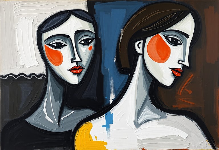Abstract painting of two females