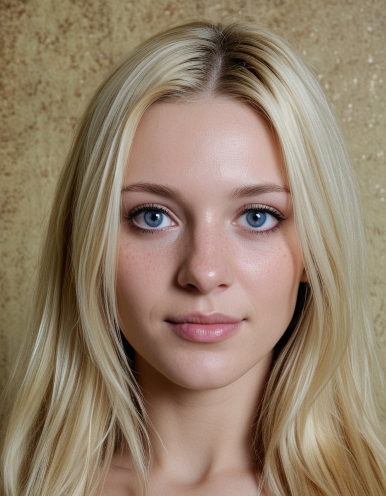 A woman with blond hair and blue eyes