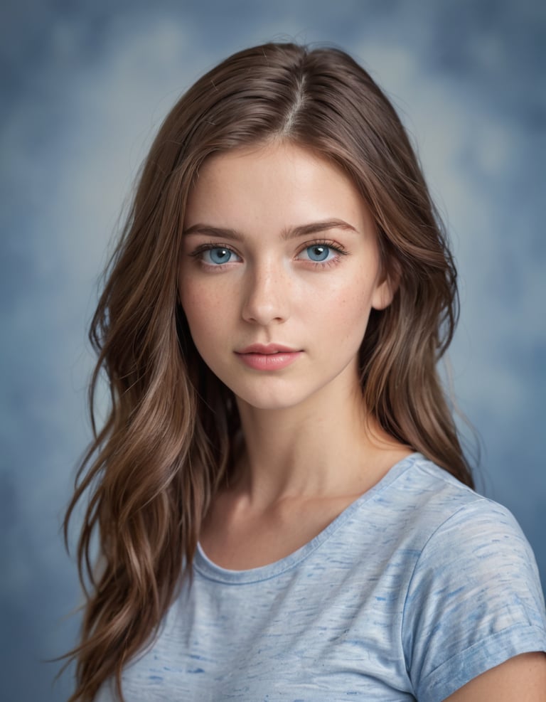 A woman with brown hair and blue eyes