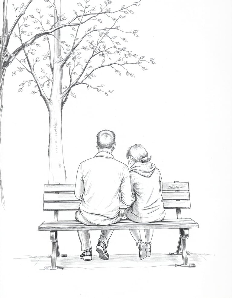 2 people sitting backwards on a bench