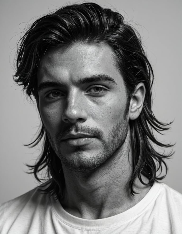 A pencil drawing of a man with long hair