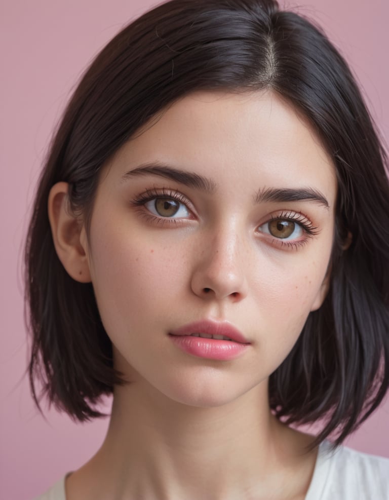 A woman with short black hair and brown eyes.