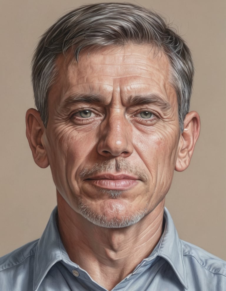 A pencil drawing of an older man