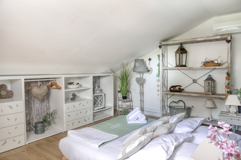 Stay in the serene Sylvanus bedroom at Mas LEnclos du Soleil le Vent, nestled in nature in Drôme Provençale