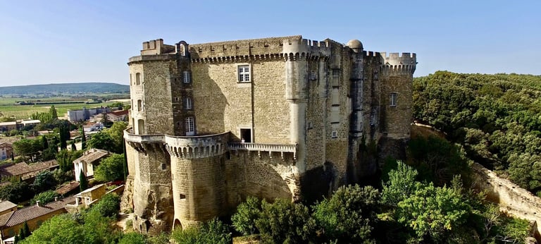 Medevial château in Suze-la-Rousse, Drôme Provence, know, for its wine heritage and panoramic viexs