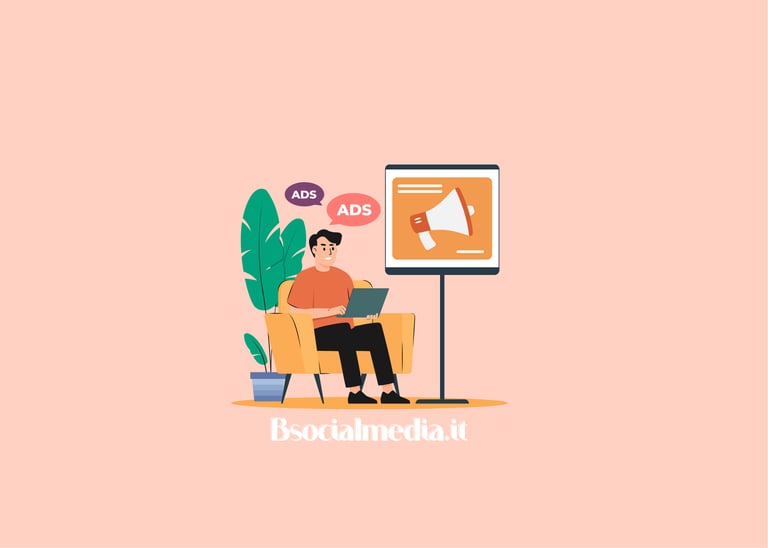 A digital marketing professional managing online ads and social media campaigns on a laptop.