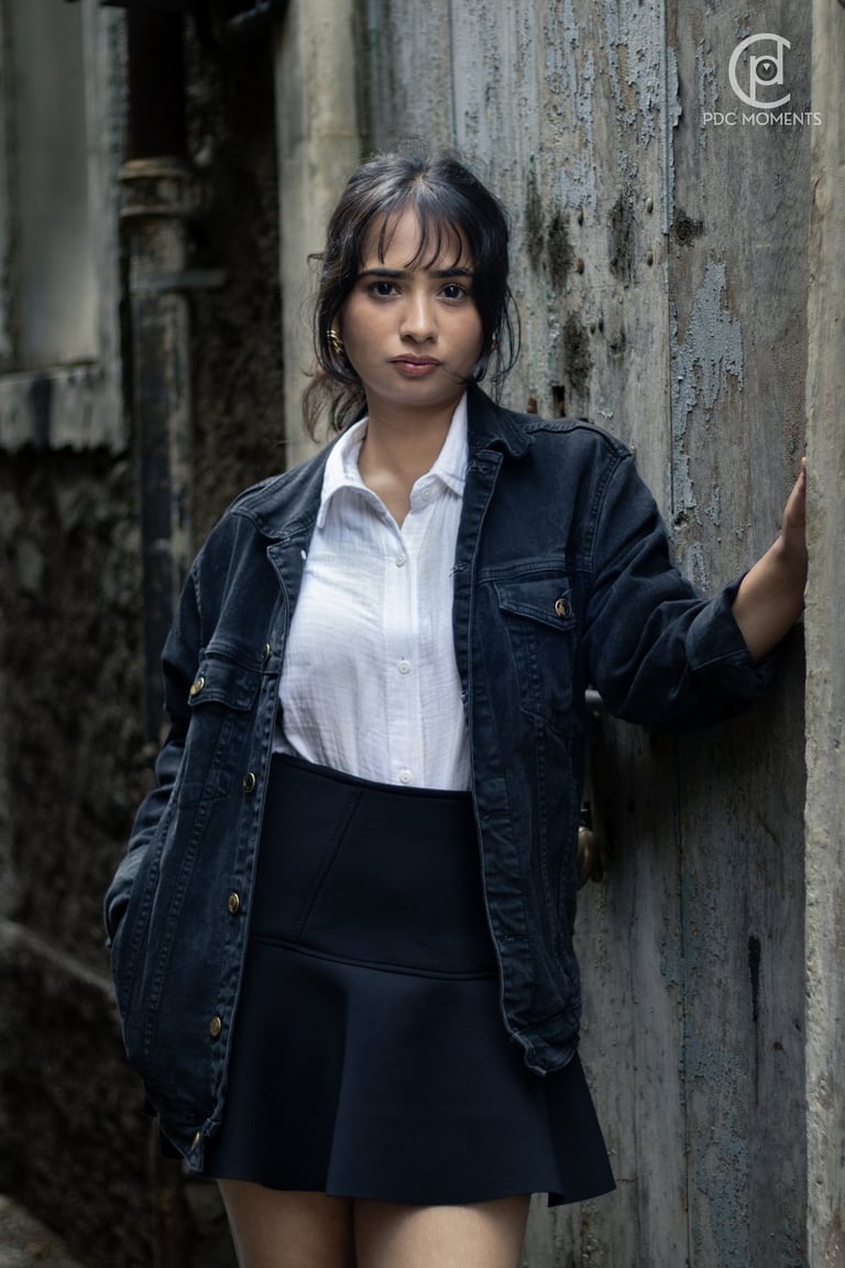 Jayasmurti outdoor fashion portrait in white shirt and black skirt, natural light PDC Moments fashion photography