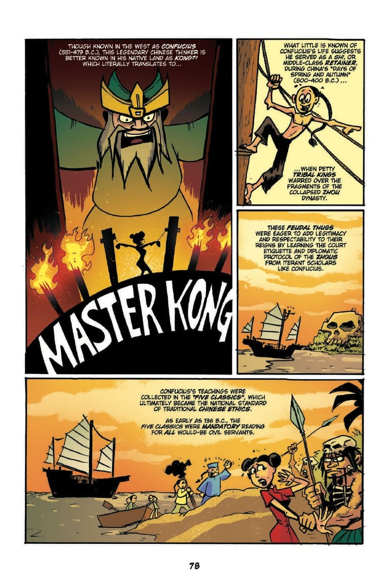 A comic page from Action Philosophers depicting Confucius' as King Kong