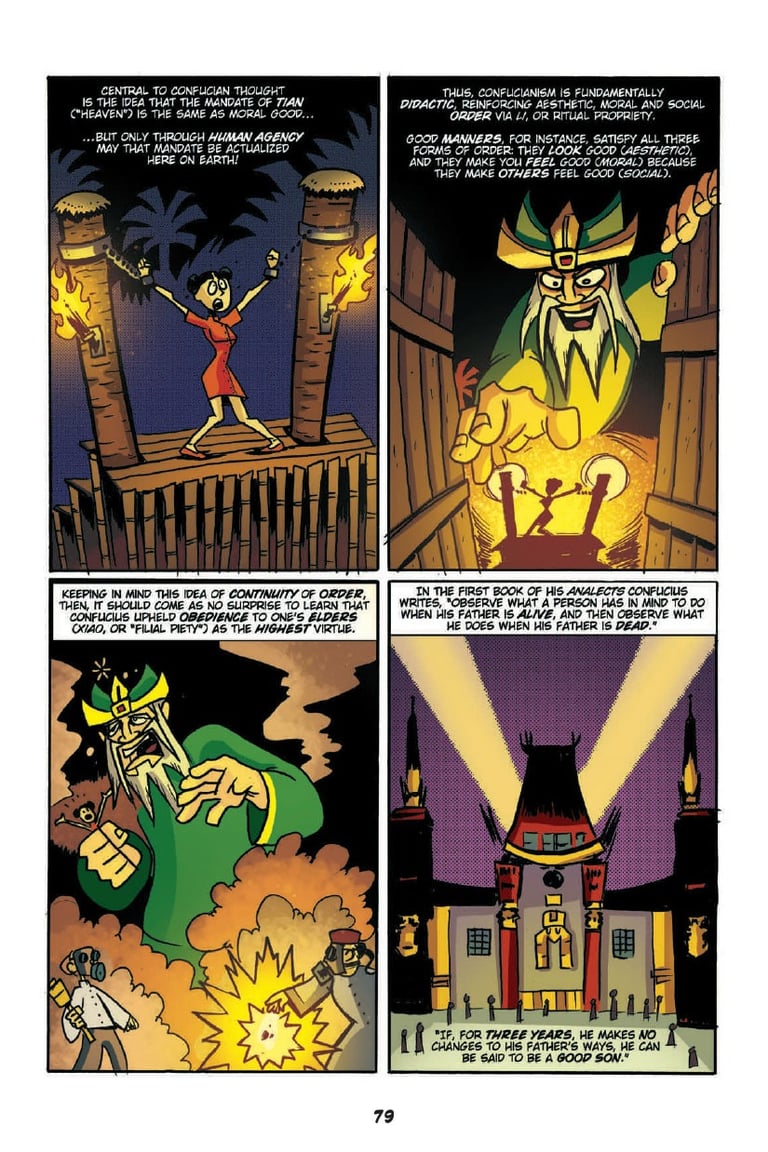 A comic page from Action Philosophers depicting Confucius' as King Kong