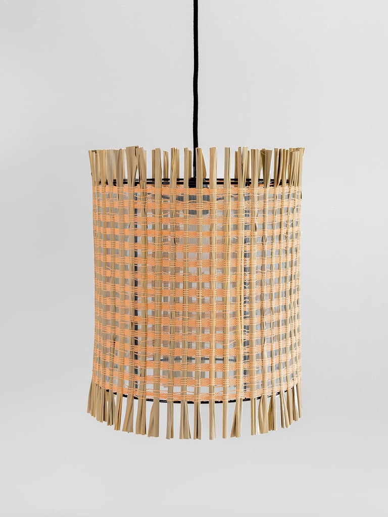 Abat-jour, lampe, tissé à la main, en feuille de canne de Provence, coton et nylon.