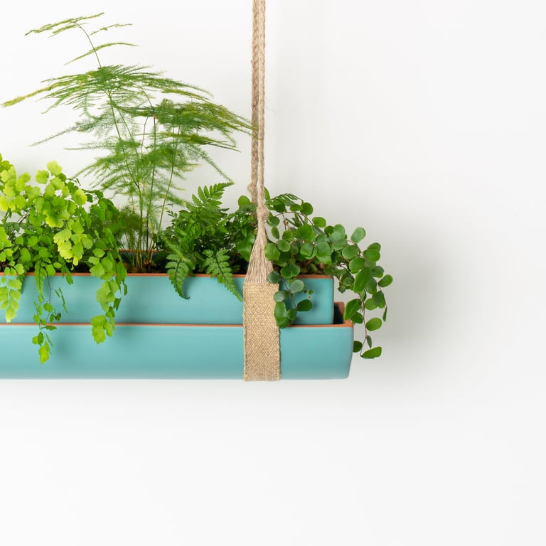Sangles tissées à la main en chanvre et laiton, pour jardinières en céramique.