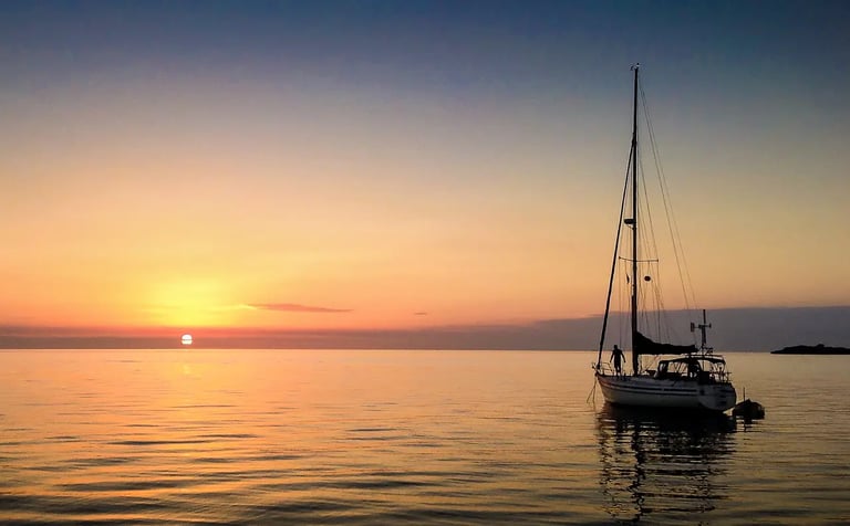 Sailboat sunset Bahamas