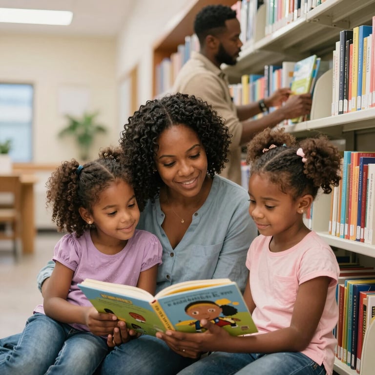 A storyteller engaging kids with animated expressions during a library reading hour.