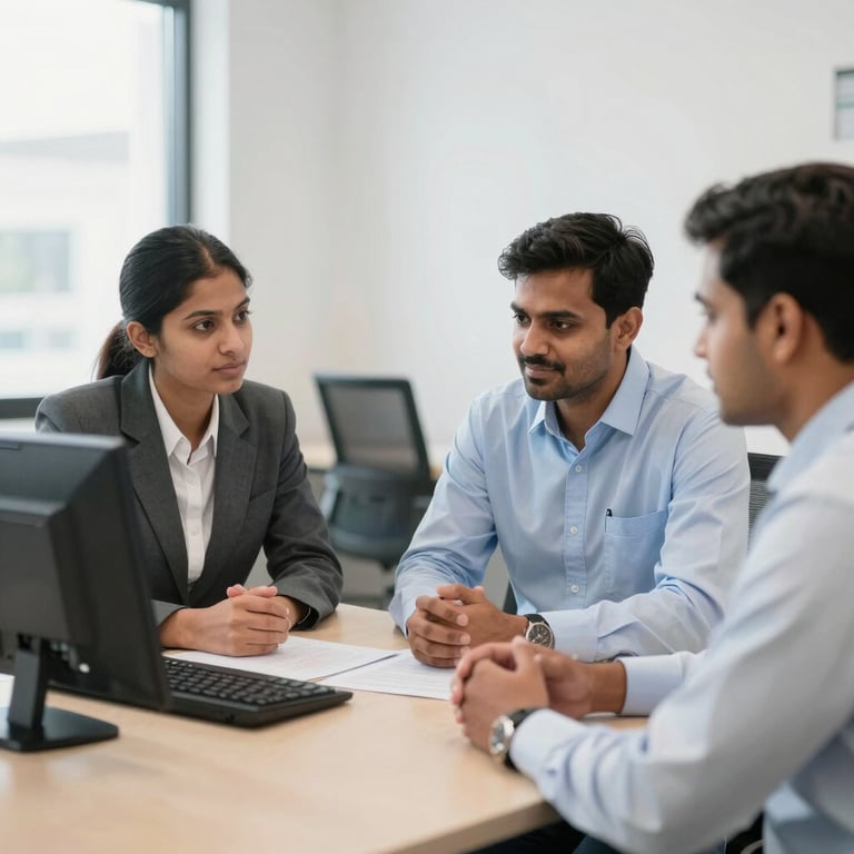 A friendly local advisor discussing property options with a client.