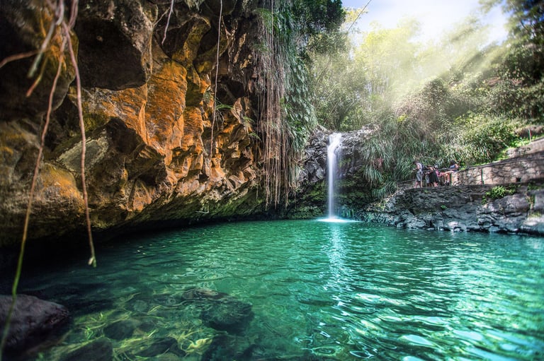 Tourists enjoying the beauty of the Annandale waterfall from the landing