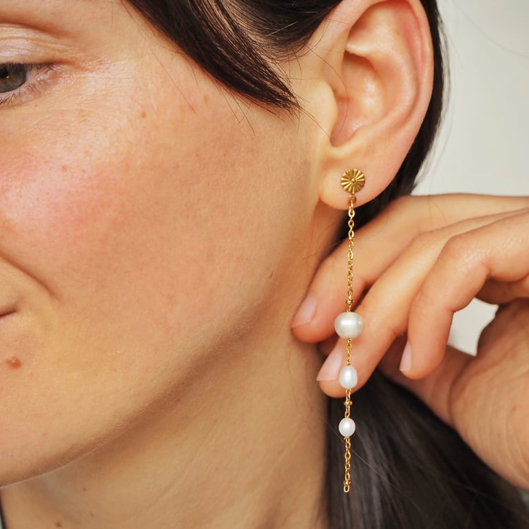 pearl earrings waterproof stainless steel golden