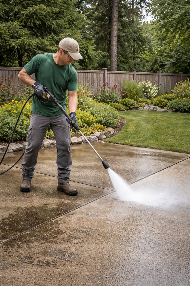 Powerwashing a cement surface