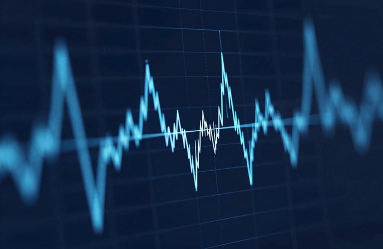 Abstract visualization of rapid data processing and high-frequency trading pulses, sleek lines, deep contrast with #0B132B and #5082A7 colors.