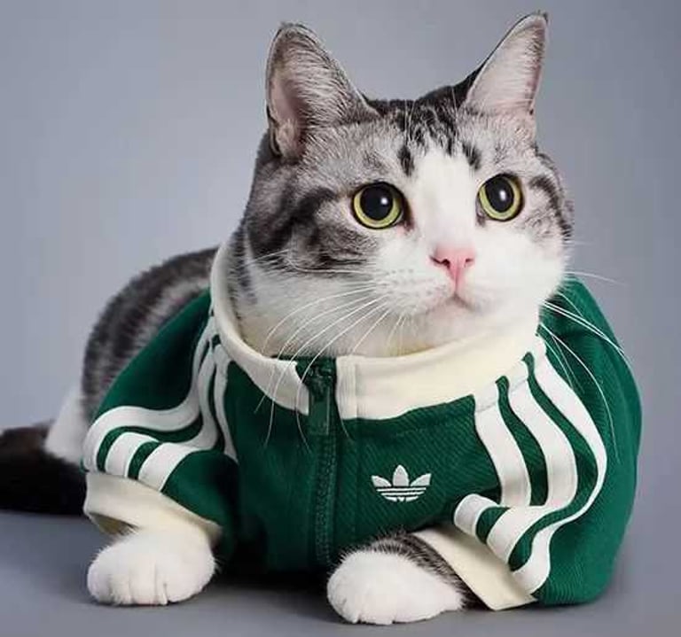 gatito gris con chamarra adidas a la medida