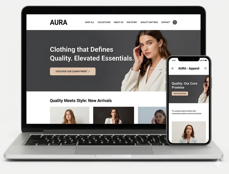 Responsive fashion e-commerce website design for Aura Apparel Landing Page Design & UX