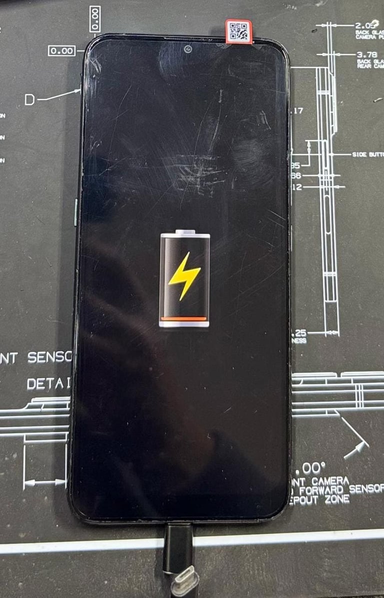 pantalla de un smartphone con el icono decragando bateria con display nuevo