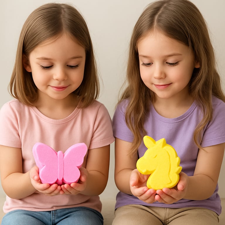 Brightly colored soap bars with playful shapes and kid-friendly designs.