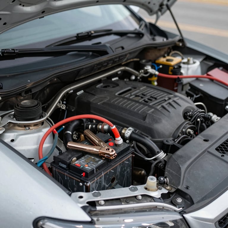 Close-up of a flatbed tow truck loading a car in a well-lit urban area during the evening.
